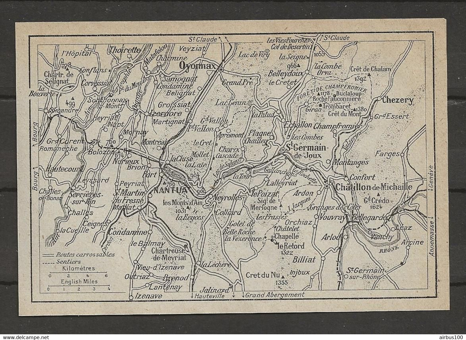 CARTE PLAN 1924 - ITINÉRAIRE - OYONNAX - NANTUA - St GERMAIN Du JOUX - BILLIAT - CHEZERY - THOIRETTE - Cartes Topographiques