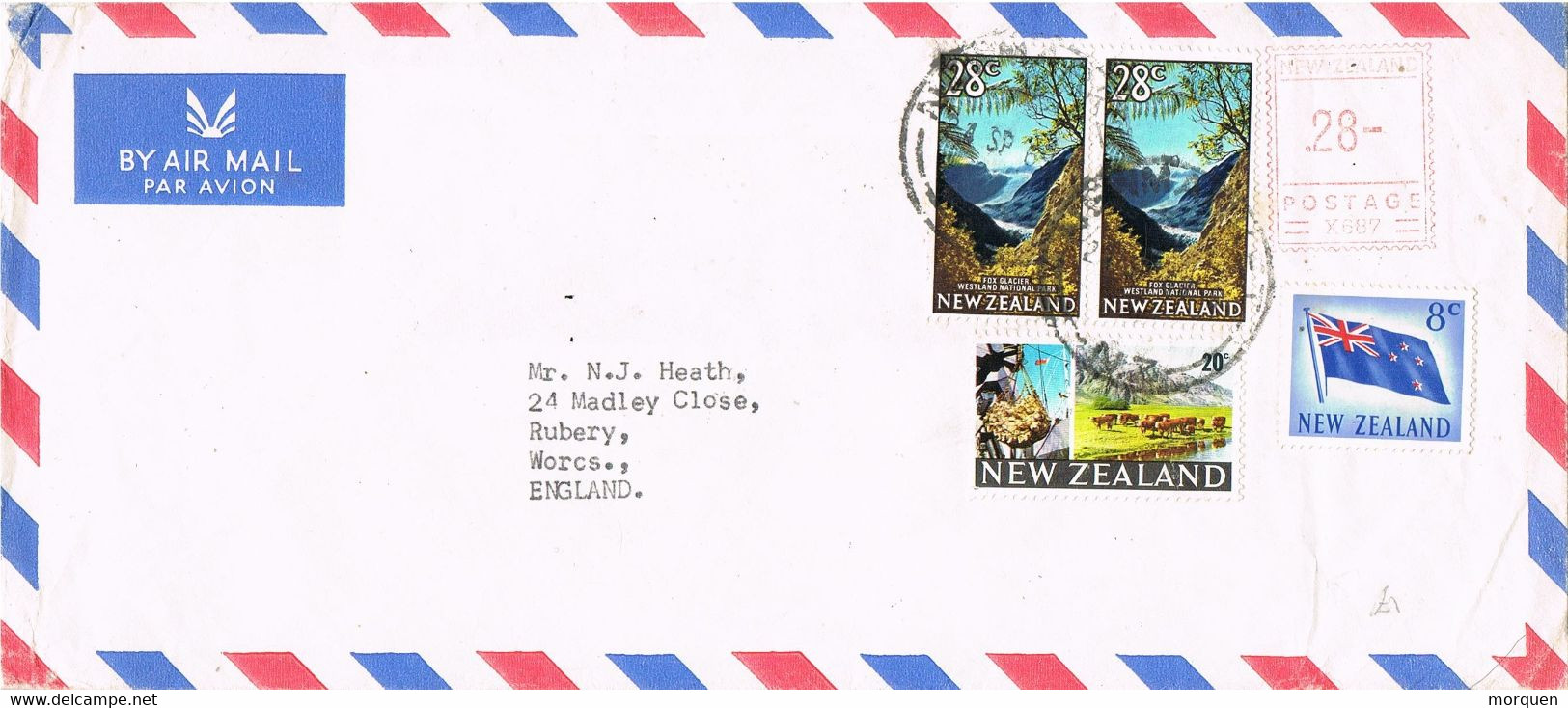 42051. Carta Aerea NEWMARKET (New Zealand) 1965 To England. Franqueo Mecanico - Storia Postale