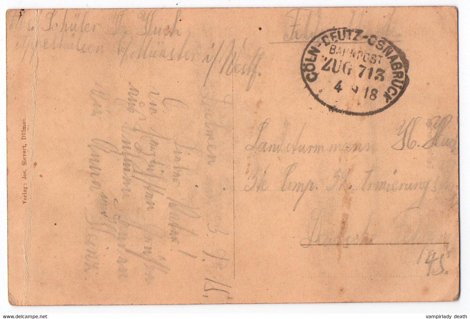 Dülmen I. Westf., Schloßpark, Bahnpost, Gel.1918 - Duelmen