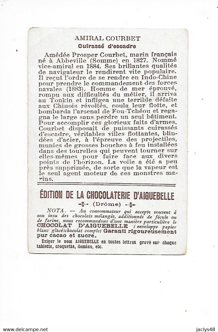 BATEAUX Et NAVIGATEURS - Cuirassé D'Escadre - Amiral COURBET   - Ed. De La Chocolaterie D'Aiguebelle -   -  L 1 - Historia