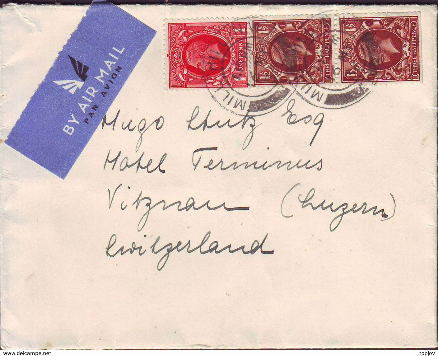 GB - ERRORS "DOWN  IMPERF" From  BOOKLET  -AIRMAIL  MILL HILL N.W. To SWITZERLAND - 1936 - Errors, Freaks & Oddities (EFOs