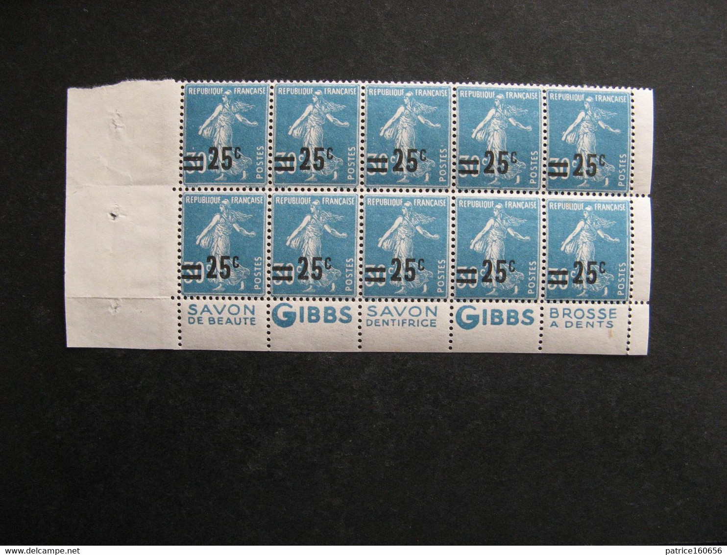 TB Bande De 5 Avec Texte Complet Du N° 217b, Neuve XX. Avec PUB Inférieure " GIBBS ". Tenant A Bande De 5 Normale. - Unused Stamps