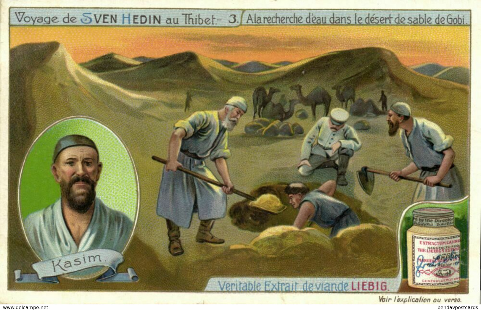 Tibet Thibet, Explorer Sven Hedin, Kasim, Gobi Desert (1908) Liebig Trade Card - Tibet