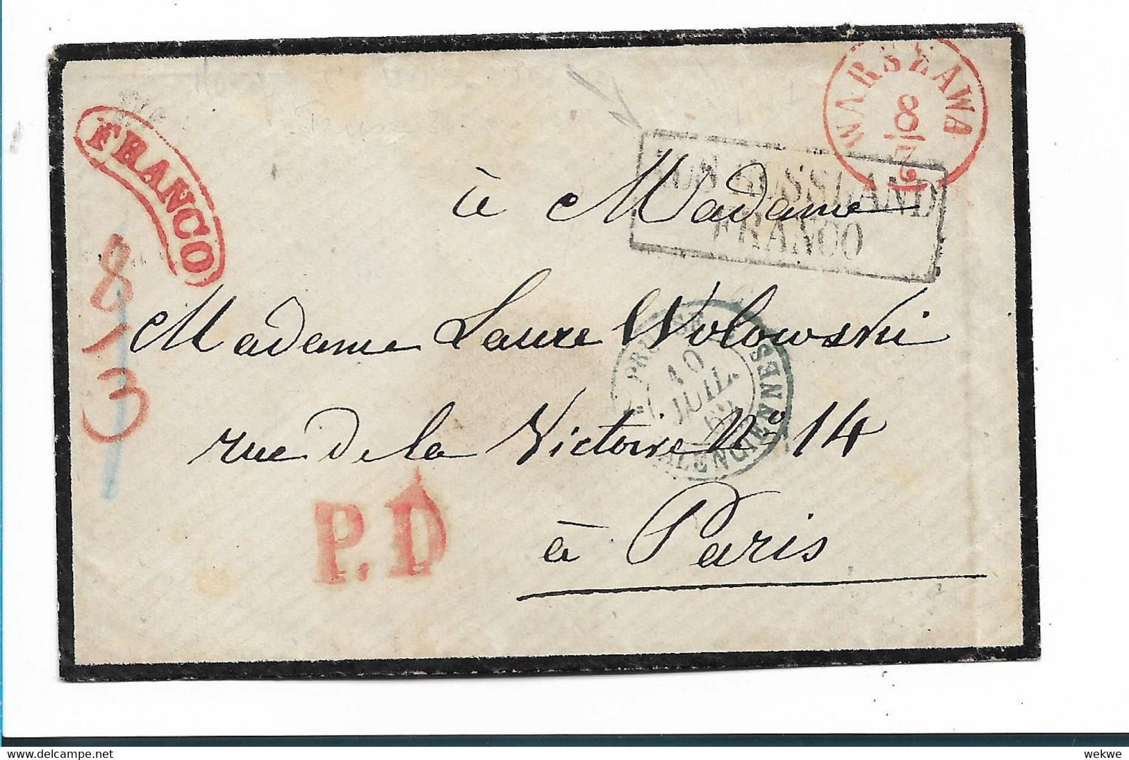 Pol085/- POLEN - Trauerbrief 1852. Aus Russland, Franco - Briefe U. Dokumente