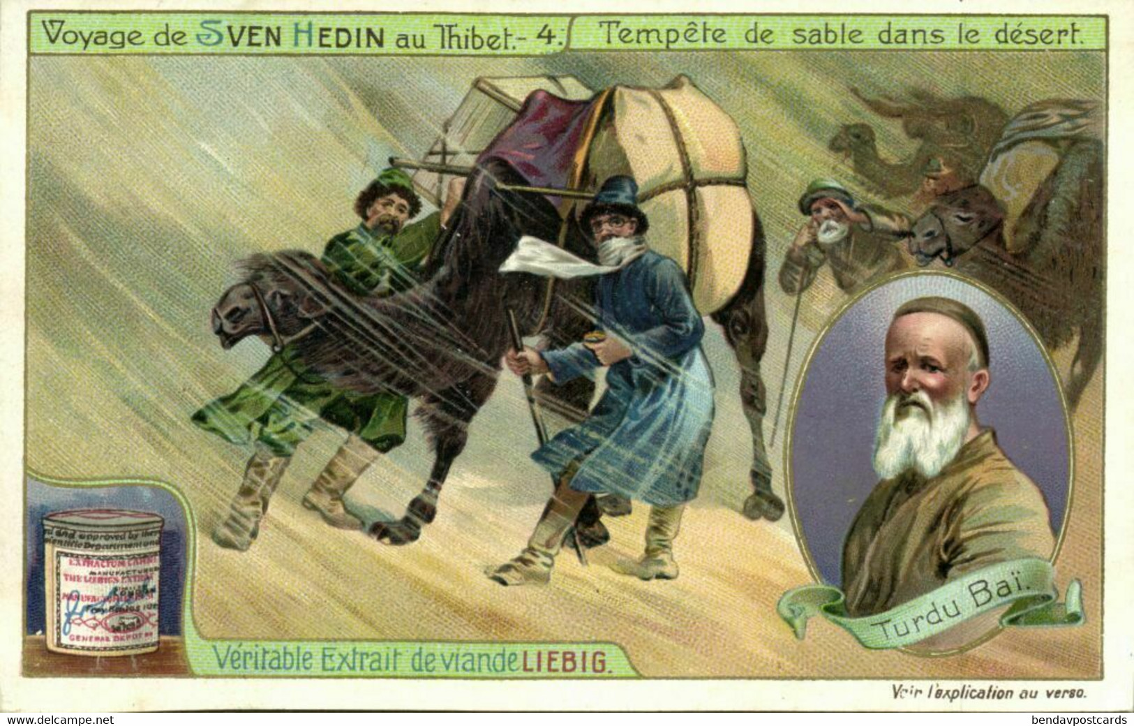 Tibet Thibet, Explorer Sven Hedin, Turdu Baï, Sandstorm (1908) Liebig Trade Card - Tibet