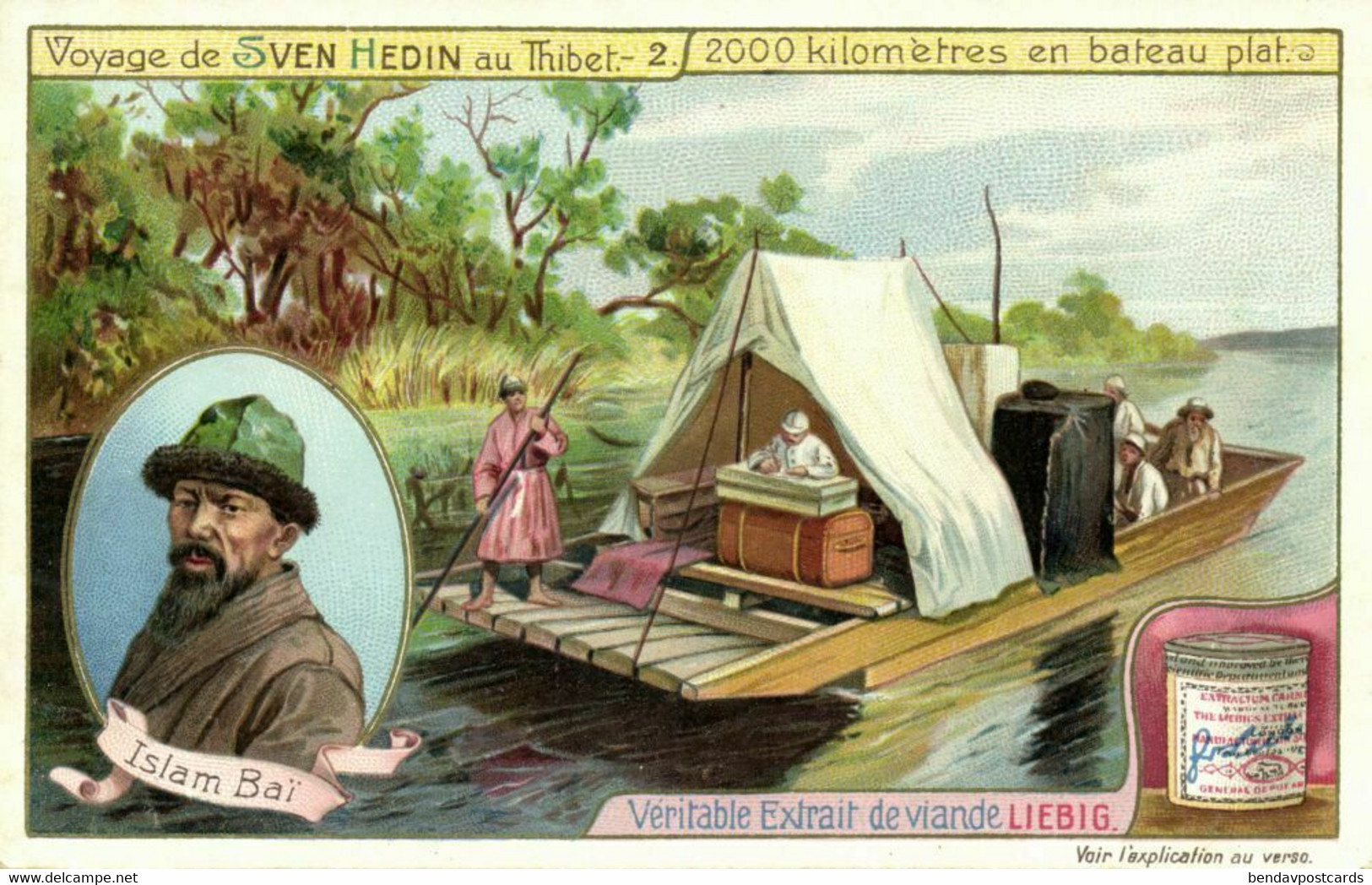 Tibet Thibet, Explorer Sven Hedin, Islam Baï, Flat Boat (1908) Liebig Trade Card - Tibet