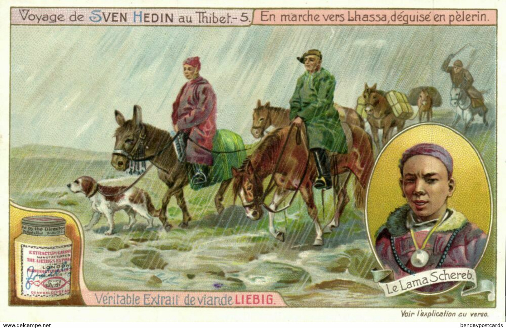 Tibet Thibet, Explorer Sven Hedin, Guided By Lama Schereb 1908 Liebig Trade Card - Tibet