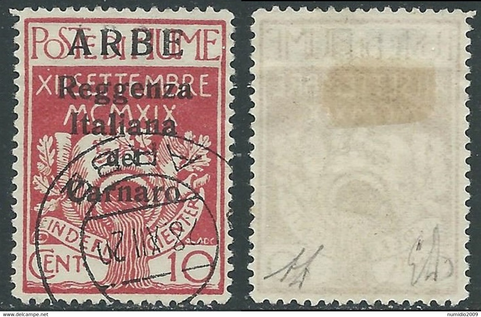 1920 ARBE USATO REGGENZA DEL CARNARO I TIPO 10 CENT - I5-10 - Arbe & Veglia