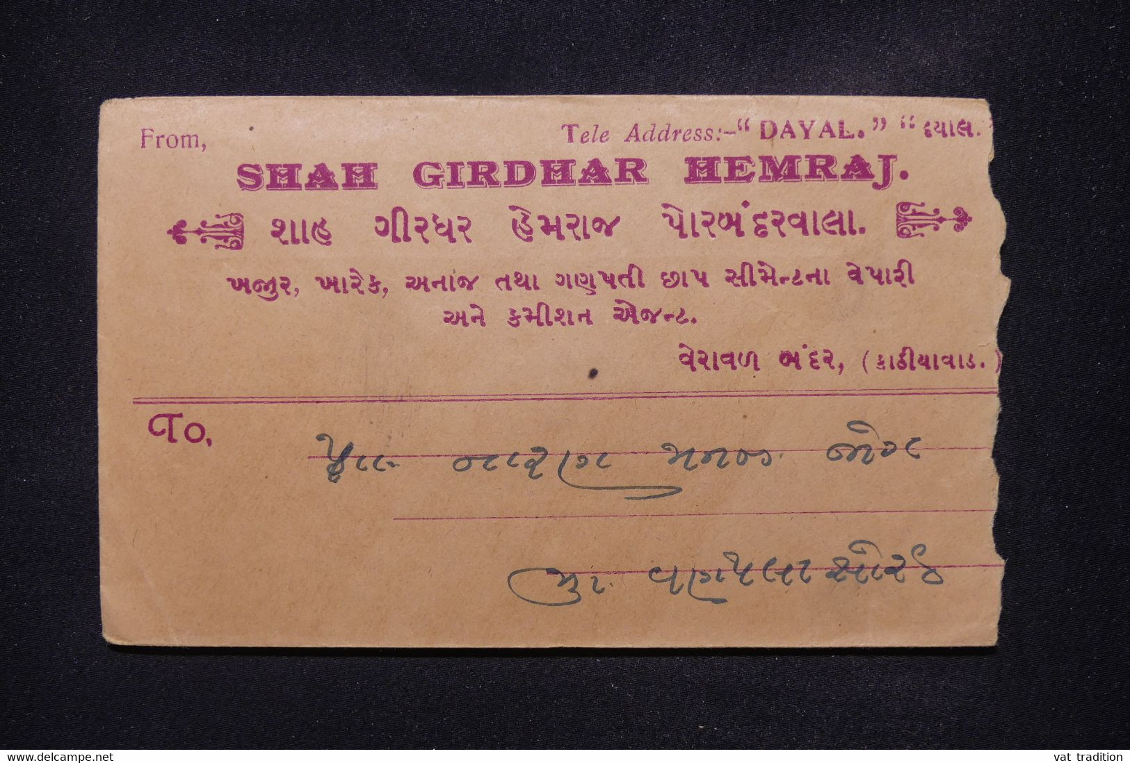 INDE / SORUTH - Enveloppe De Saurashtra En 1938, Affranchissement Au Verso - L 108755 - Soruth