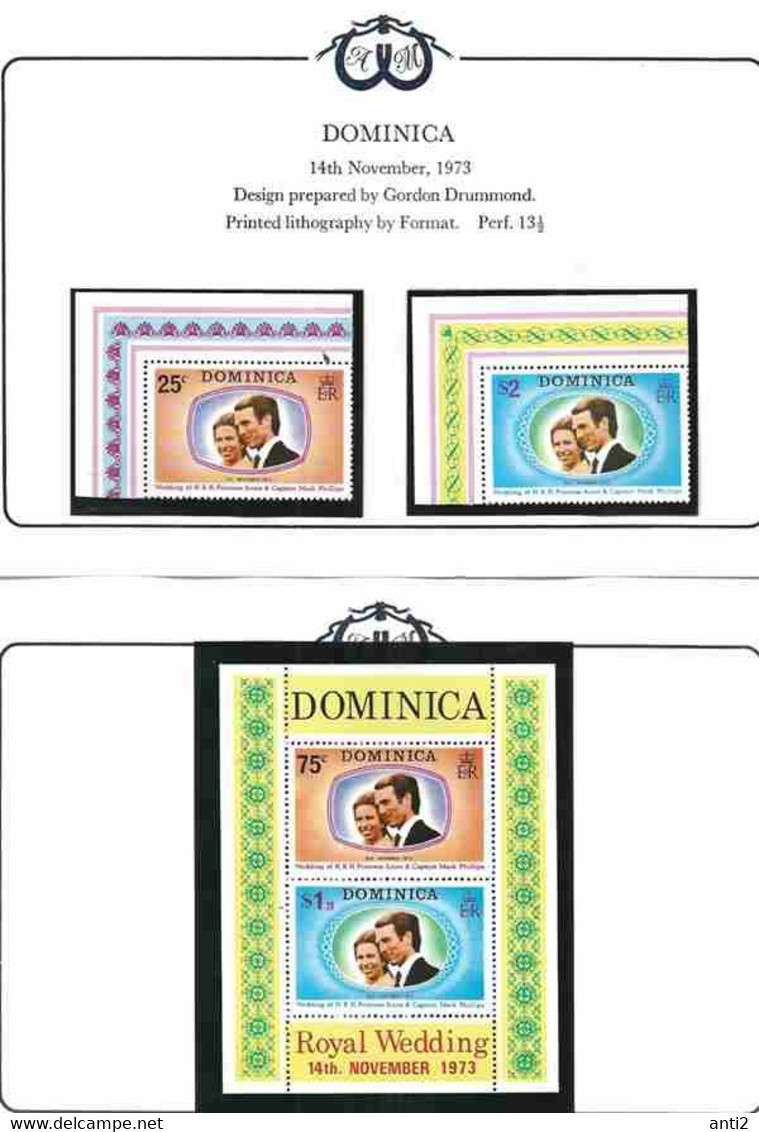 Dominica 973 Royal Wedding Princess Anne And Mark Phillips, Mi 379-380 And Bloc 21 MNH(**) - Dominica (...-1978)