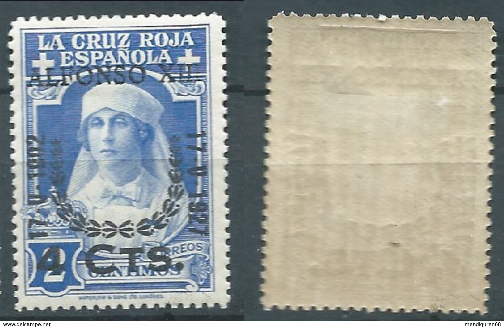 SPANIEN ESPAGNE SPAIN ESPAÑA 1927 RED CROSS CORONATION 4 SURCHARGE 2 CENT MNH HINGED ED 373 YT 313 MI 336 SG 430 SC B32 - Nuevos