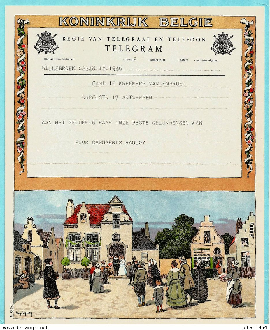 Luxe-telegram, Telegraafafst. ANTWERPEN (C) 07/04/1953 - Telegramas