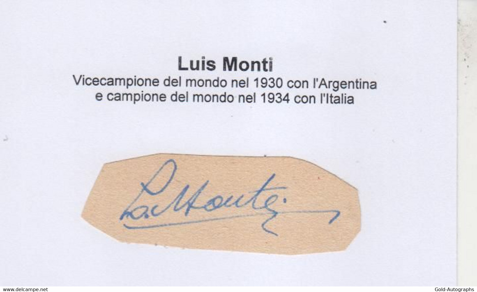 Luis Monti (†1983) Italy Champion 1934 -signed Autograph Cut 12x8cm ,autografo, Autographe, World Cup Winner 1934 - Altri & Non Classificati