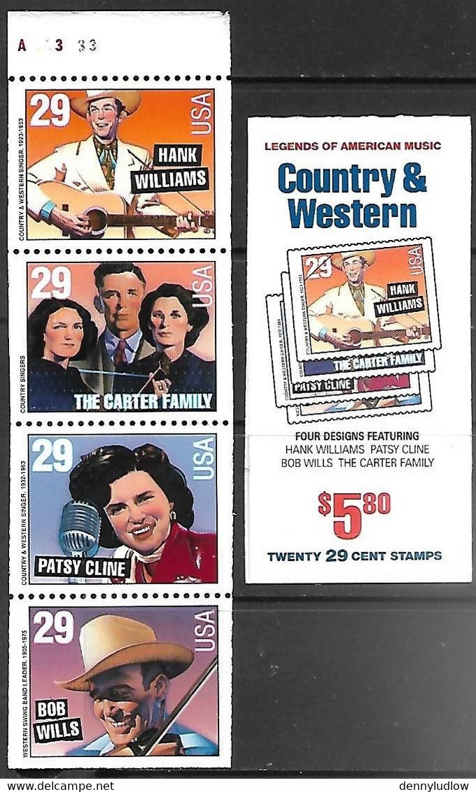 US  1993   Sc#BK210  Country Western Singers Booklet Of 20 MNH  Face $5.80 - 1981-...