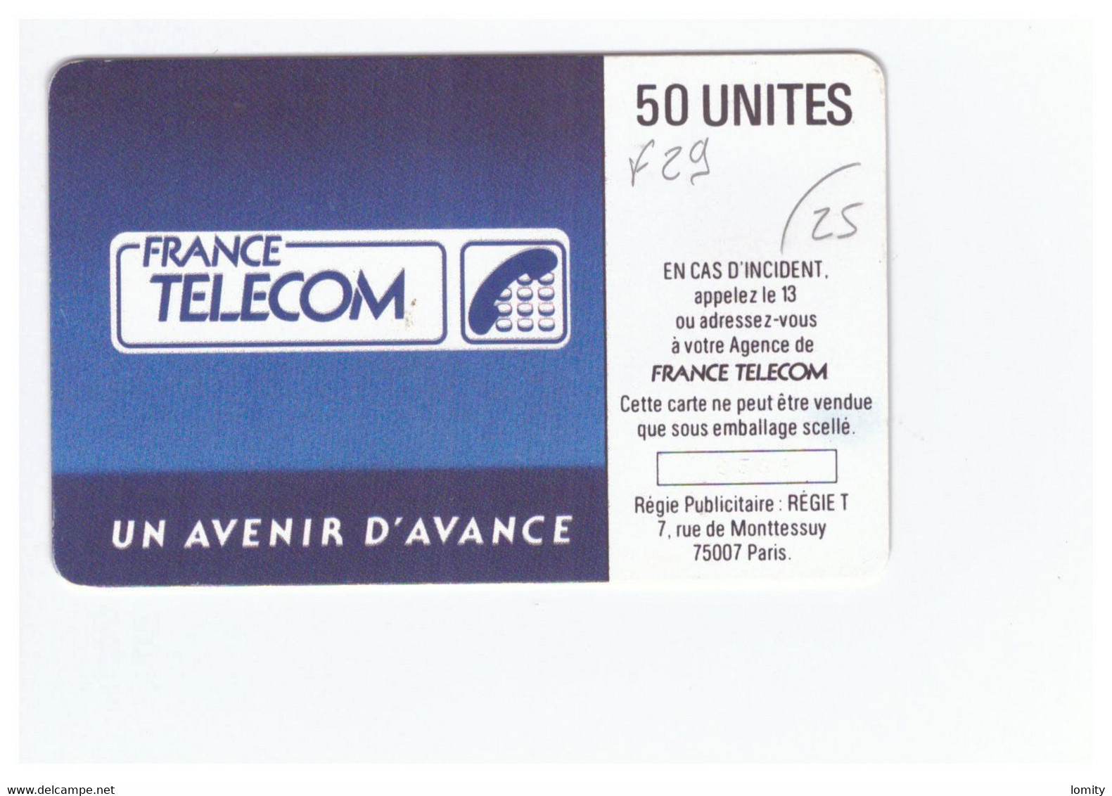 Télécarte France 1988 F29 Soleil Bleu France Telecom Un Avenir D' Avance 50U - 1988