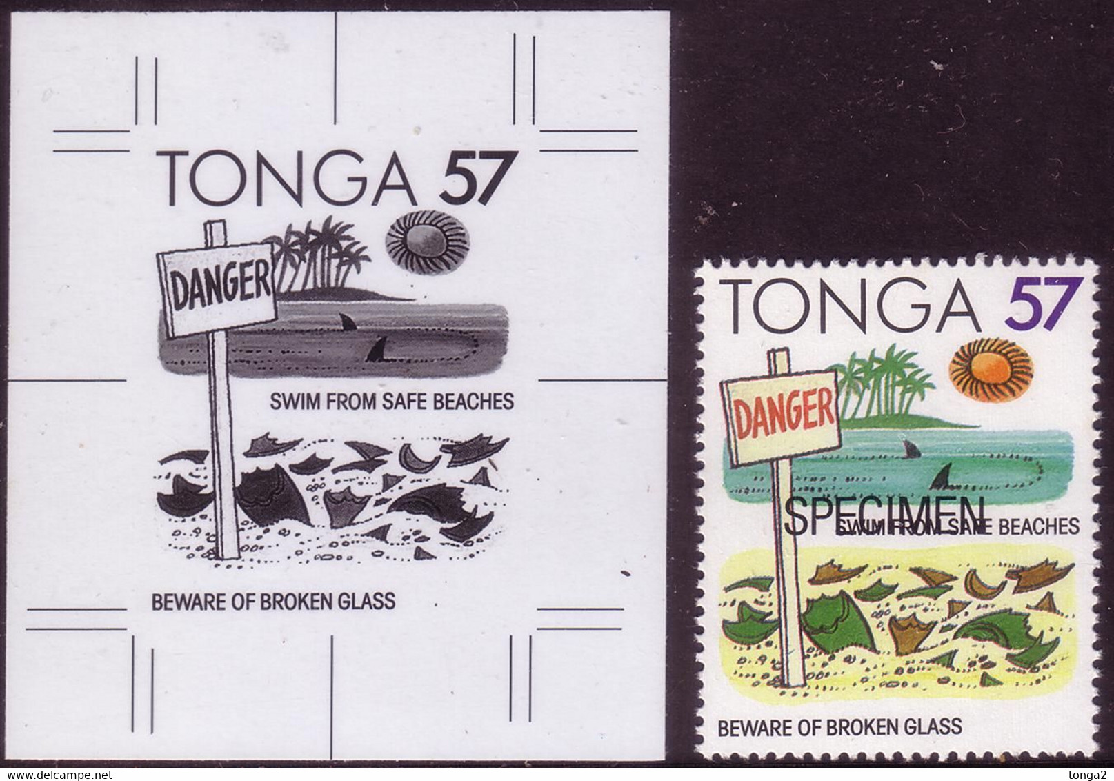 Tonga 1991 - Pollution - Broken Glass On Beach - Proof + Specimen - Milieuvervuiling