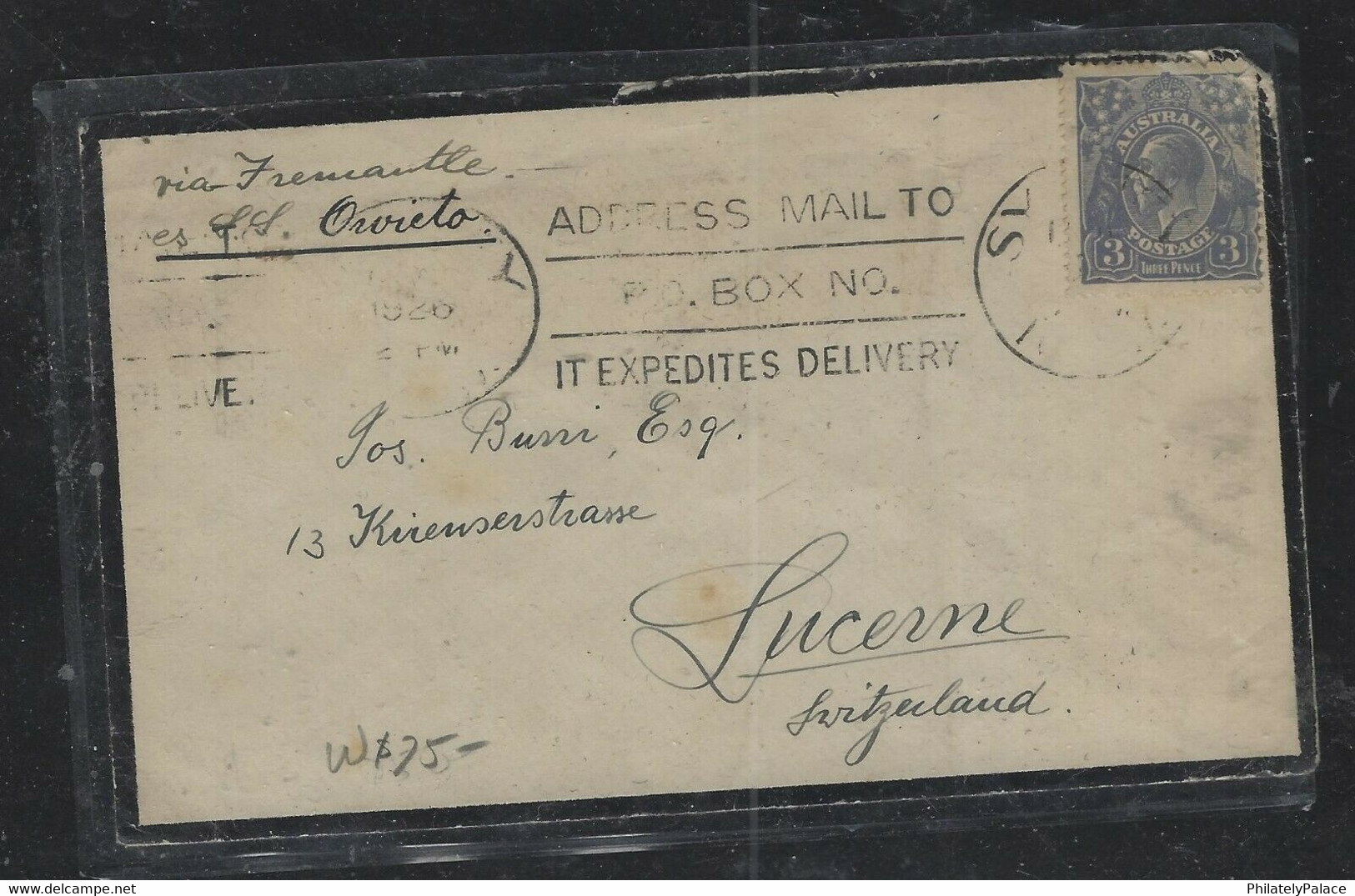 AUSTRALIA COVER (P0701BB) 1926 KGV 3D ON MOURNING COVER TO SWITZERLAND (**) - Storia Postale