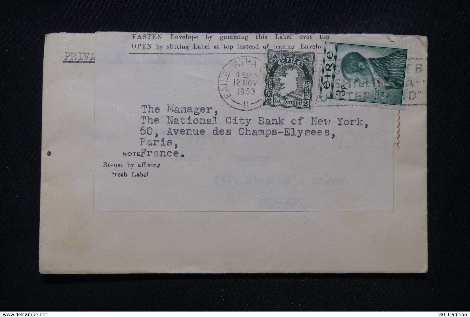 IRLANDE - Enveloppe Commerciale De Dublin Pour Paris En 1953 - L 108811 - Lettres & Documents