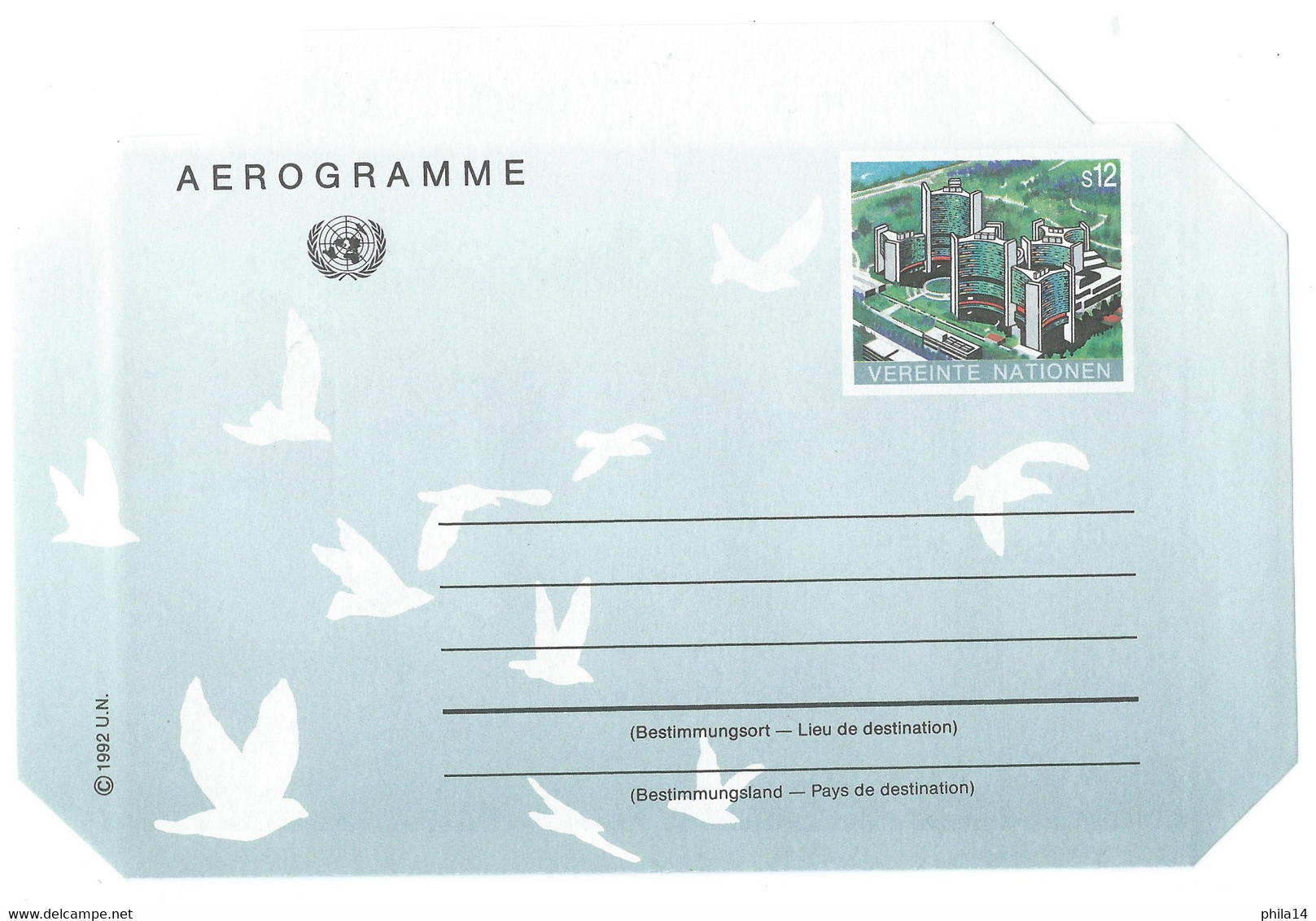 SP UNITED NATIONS AIRMAIL AEROGRAMME NEUF 1992 /  VEREINTE NATIONEN - Lettres & Documents