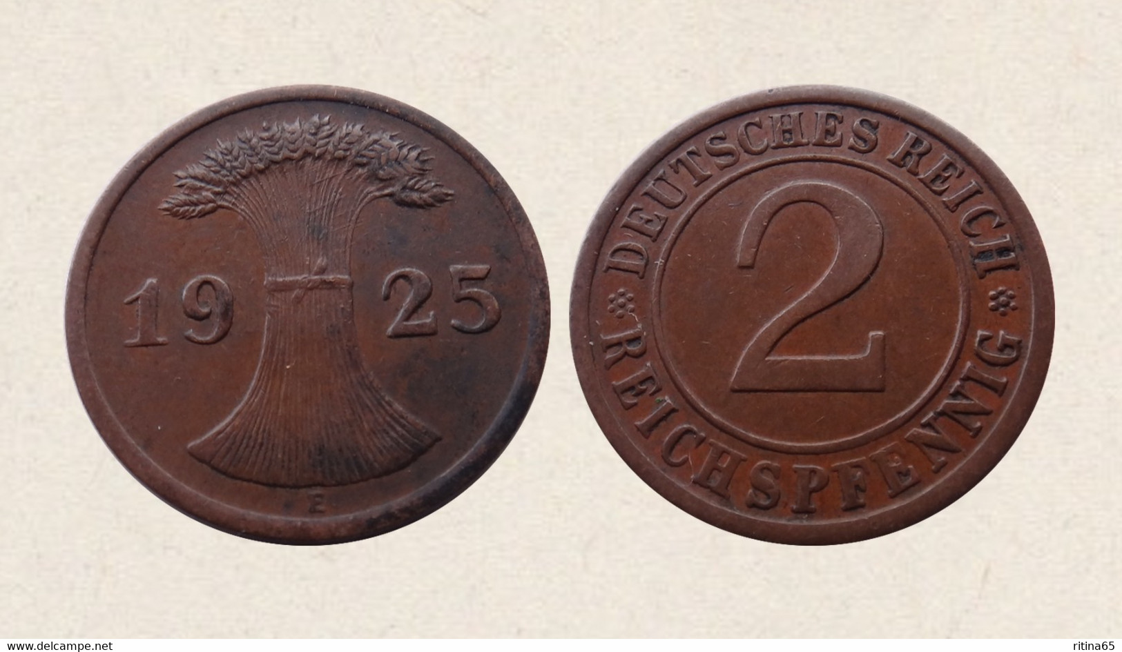 !!! GERMANIA 2 REICHSPFENNIG 1925 F !!! - 2 Renten- & 2 Reichspfennig