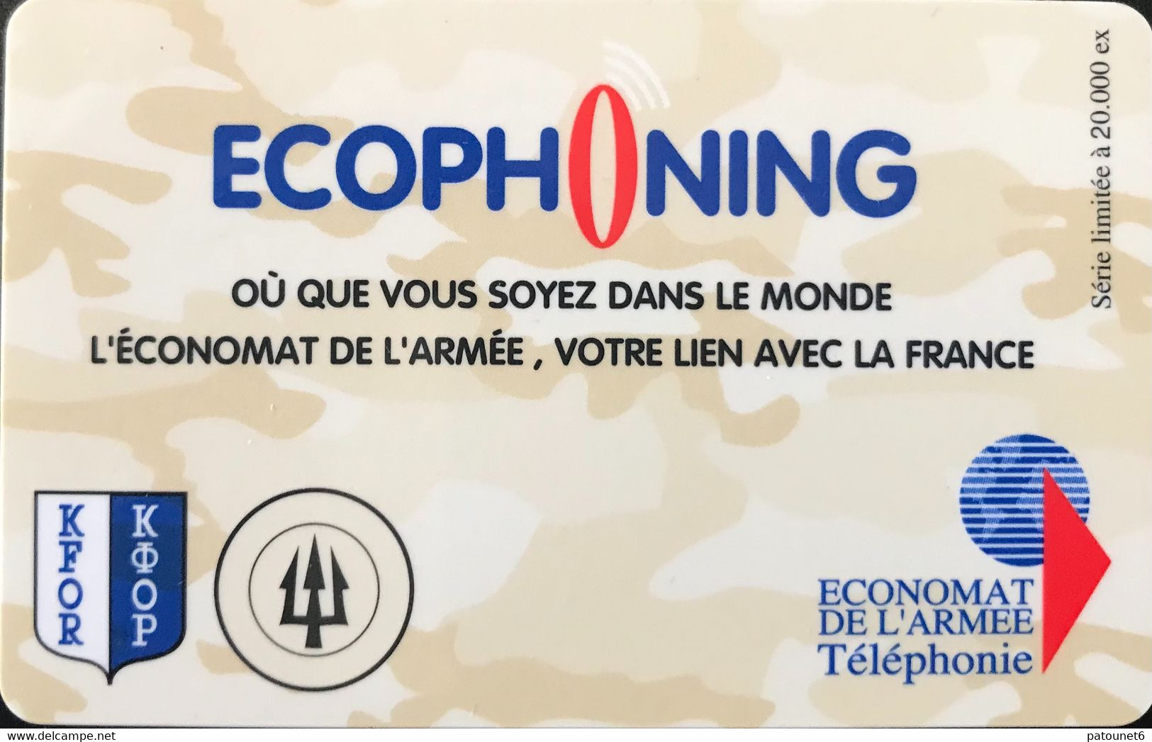 FRANCE   -  ARMEE  - Prepaid  -  ECOPHONING - KFOR - Trident  - Brun Jaunâtre - Military Phonecards