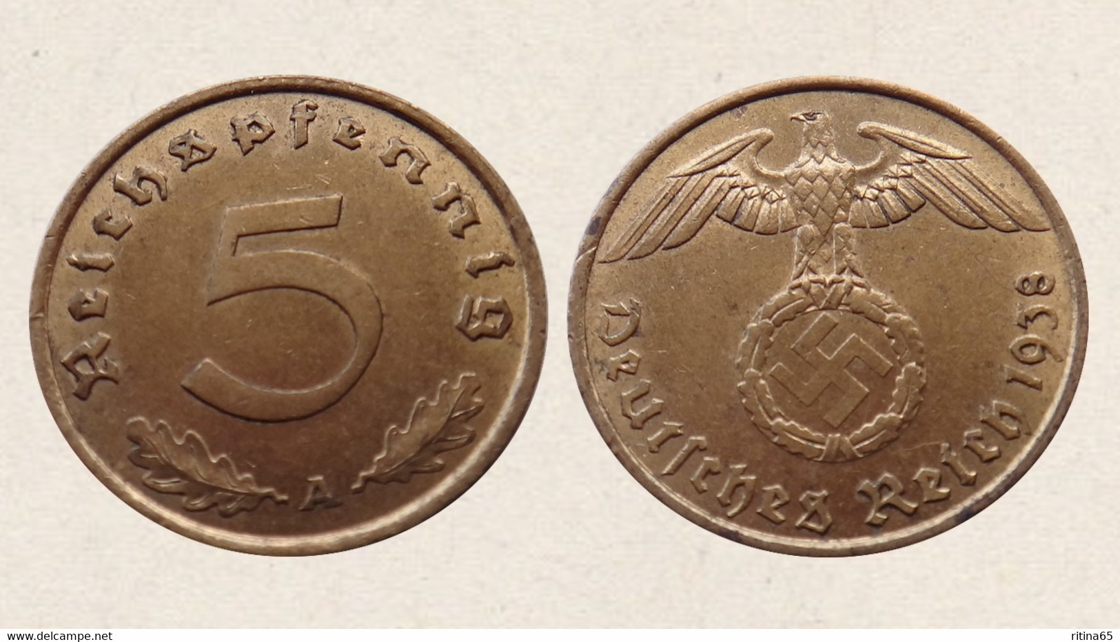 !!! GERMANIA 5 REICHSPFENNIG 1938 A !!! - 5 Reichspfennig