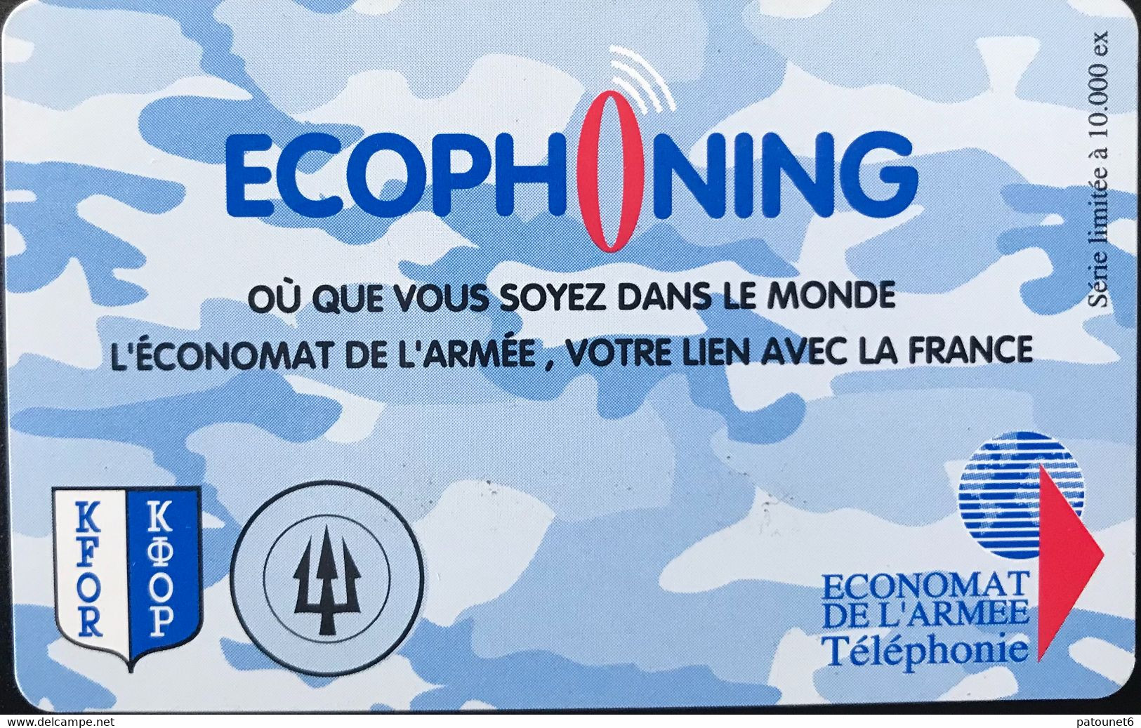FRANCE   -  ARMEE  - Prepaid  -  ECOPHONING - KFOR - Trident  - Bleu -  Schede Ad Uso Militare