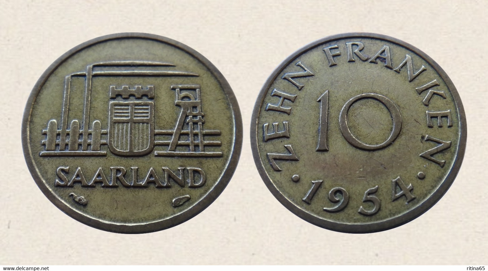 !!! GERMANIA SAARLAND 10 FRANCHI 1954 !!! - 10 Franken