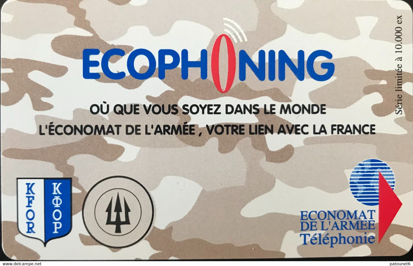 FRANCE   -  ARMEE  - Prepaid  -  ECOPHONING - KFOR - Trident  - Brun -  Cartes à Usage Militaire