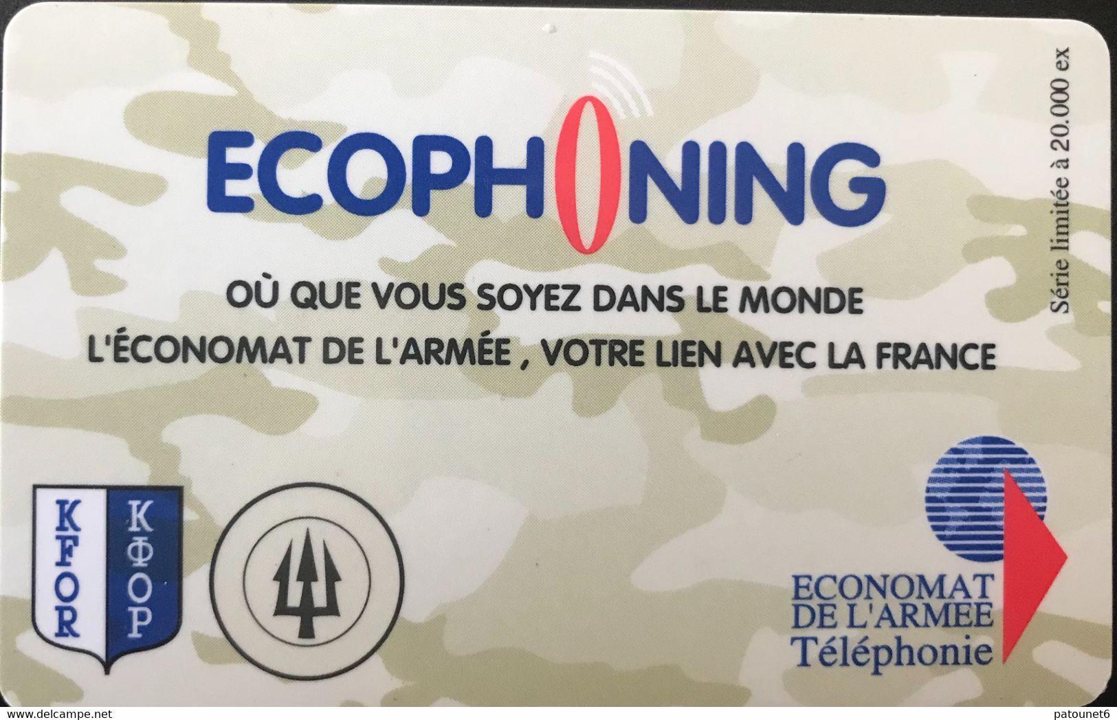 FRANCE   -  ARMEE  - Prepaid  -  ECOPHONING - KFOR - Trident  - Vert-bronze - Military Phonecards