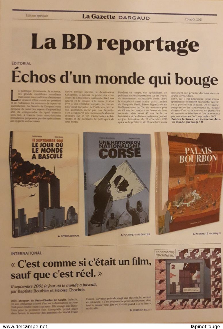 Dossier La BD Reportage Kokopello Chochois Corse 11 Septembre 2001 Palais Bourbon Dargaud 2021 - Dossiers De Presse