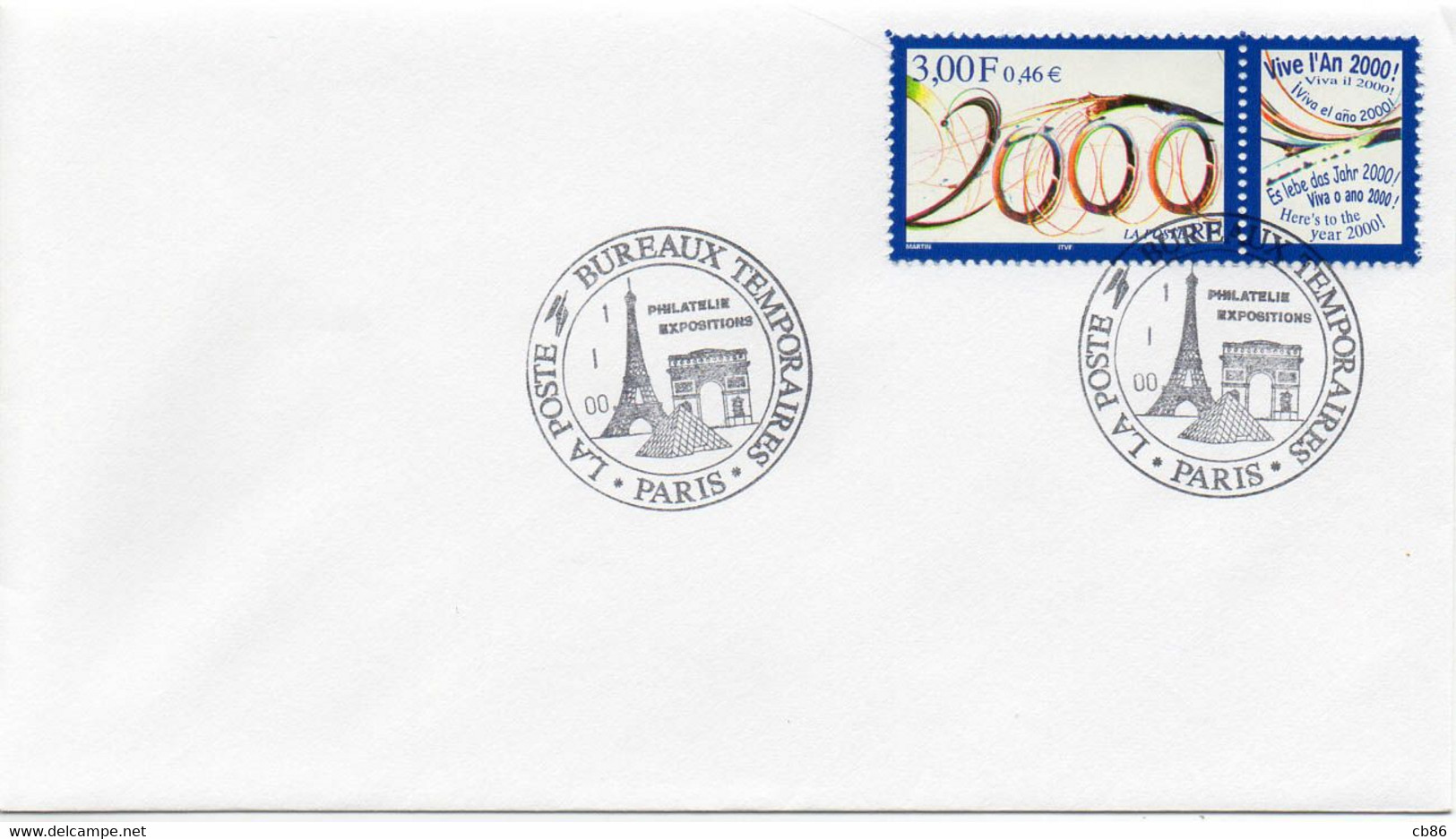 N° 3291 Cachet Commémoratif La Poste Bureux Temporaires 01/01/2000 Paris - Gedenkstempels