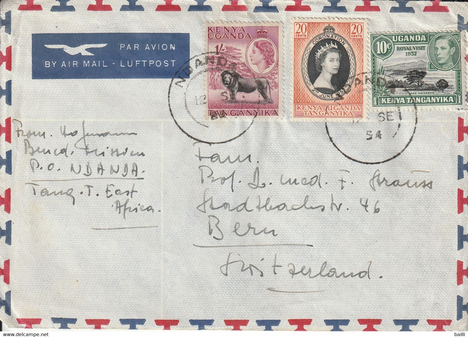 Tanganyika Lettre Pour La Suisse 1954 - Tanganyika (...-1932)