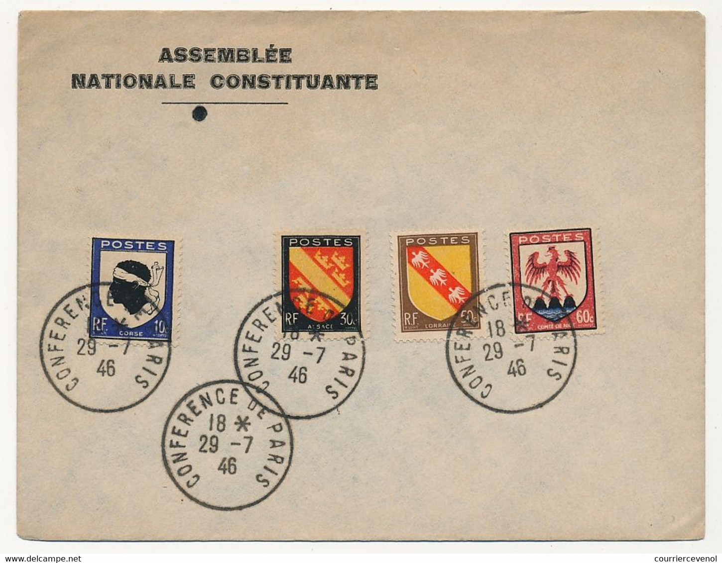 FRANCE - Env. En Tête Assemblée Nationale Constituante - Obl Conférence De Paris 29/7/1946 - Bolli Provvisori