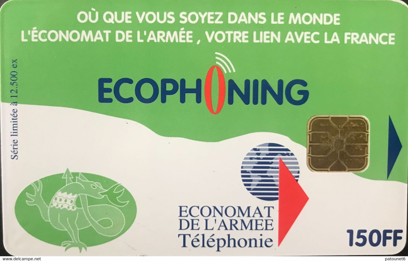 FRANCE  -  ARMEE  -  Phonecard  -  ECOPHONING  -  ARMEE DE TERRE  -  Vert Clair - 150 FF -  Cartes à Usage Militaire