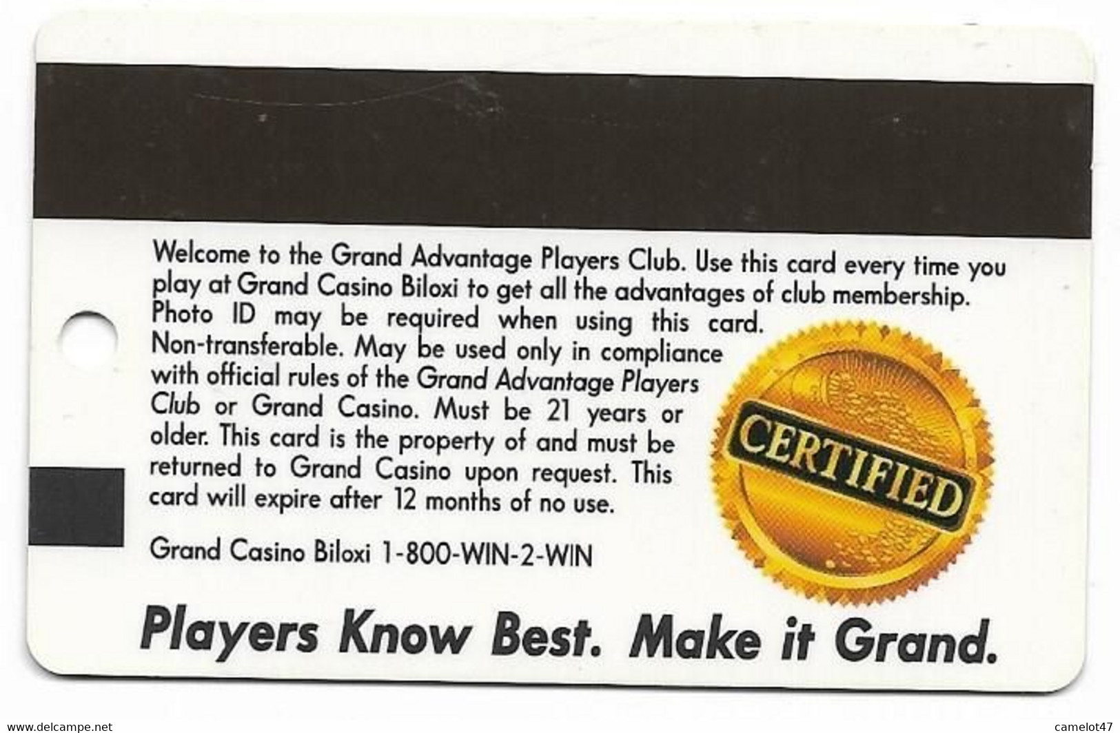 Grand Casino, Biloxi, MS, Older Used Slot Or Player's Card, # Grandbiloxi-3 - Casinokarten