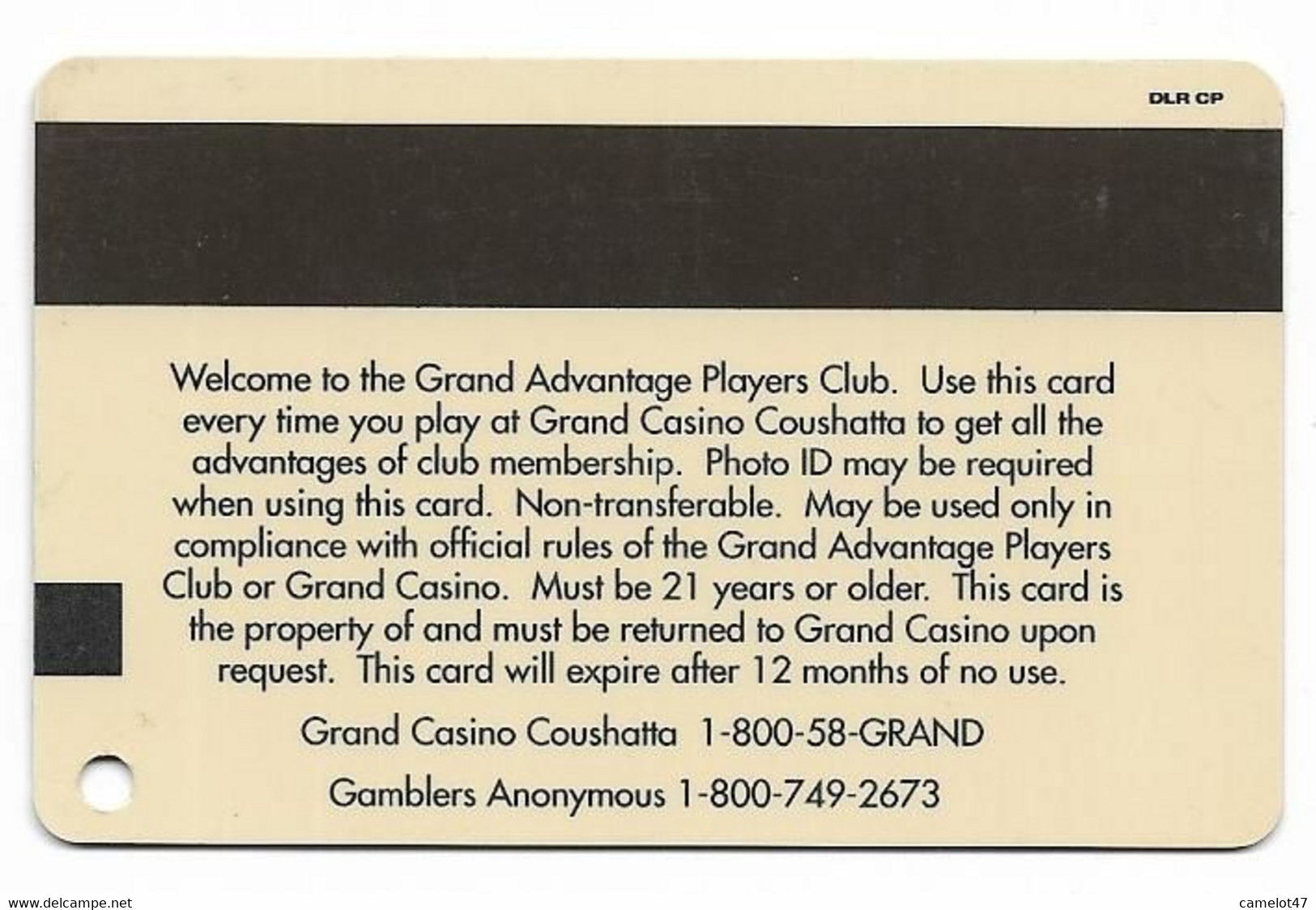 Grand Casino Coushatta, Kinder, LA, U.S.A,, Older Used Slot Or Player's Card, # Grandcoushatta-2 - Casinokarten