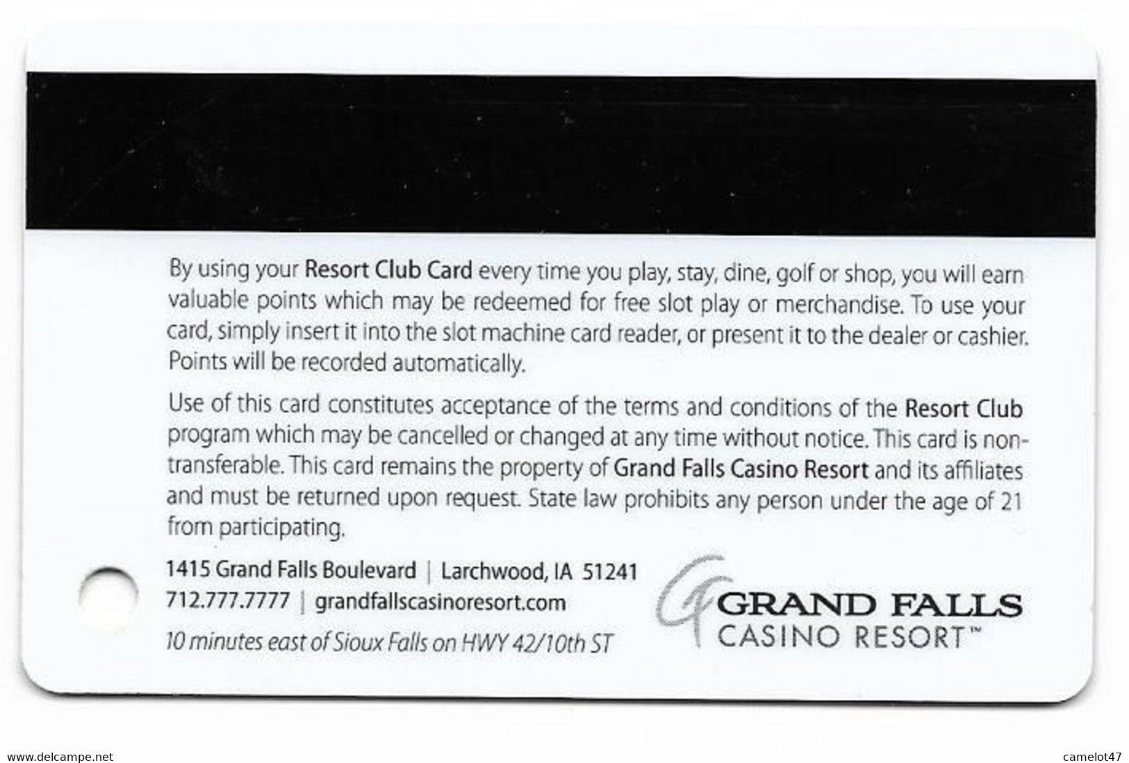 Grand Falls Casino, Larchwood, IA, U.S.A., Older Used Slot Or Player's Card, # Grandfalls-1 - Casinokarten