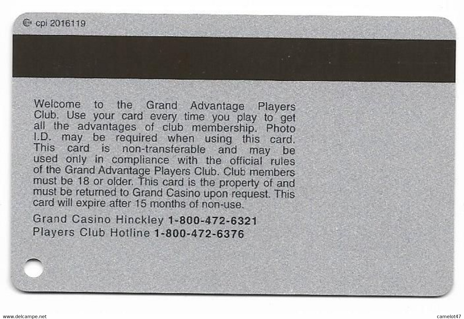 Grand Casino Hinckley, MN, U.S.A., Older Used Slot Or Players Card, # Grandhinckley-5 - Casinokarten