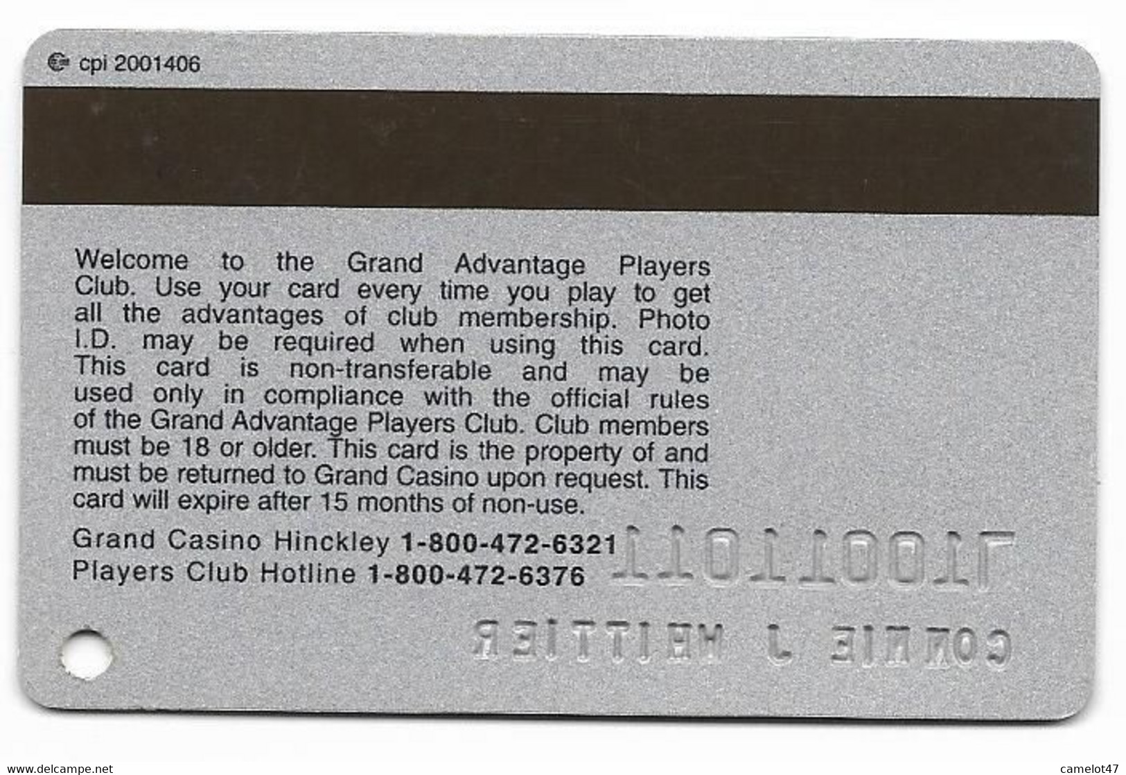 Grand Casino Hinckley, MN, U.S.A., Older Used Slot Or Players Card, # Grandhinckley-6 - Casinokarten