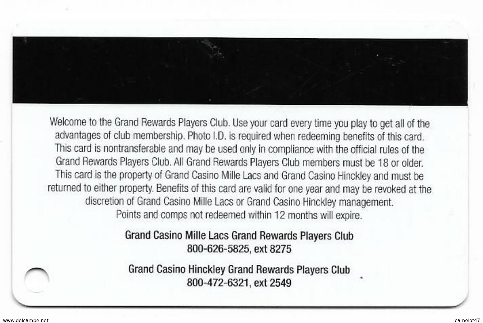 Grand Casino Mille Lacs, Onamia, MN, U.S.A. Older Used Slot Or Player's Card, # Grandmillelacs-3 - Casinokarten