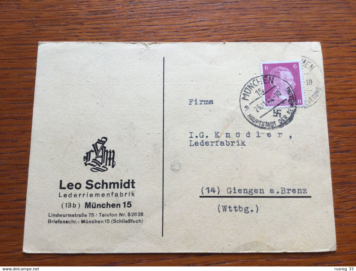 K24 Deutsches Reich 1944 Karte Von München - Lettres & Documents