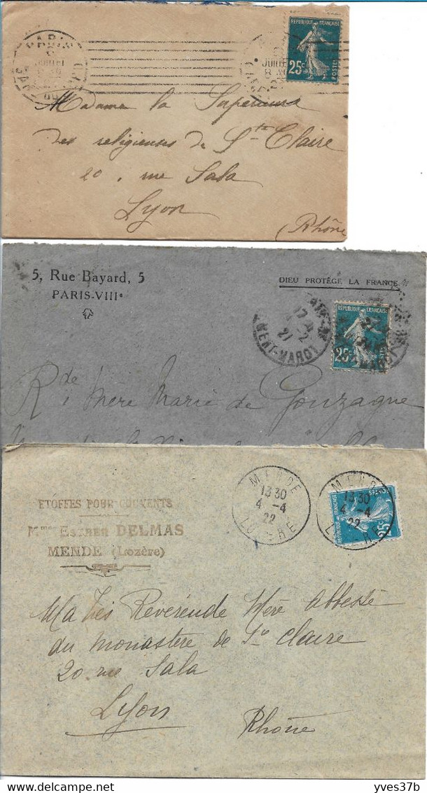 FRANCE Lot De 25cts (N°140) Sur Lettres: Types, Nuances, Oblitérations, Entêtes (Dieu Protège La France...8 Ex. - TTB - Lettres & Documents