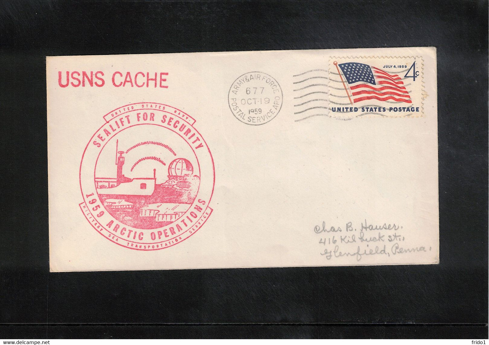 USA  1959 Arctic Operations - Sealift For Security Ship USNS Cache Interesting Cover - Scientific Stations & Arctic Drifting Stations