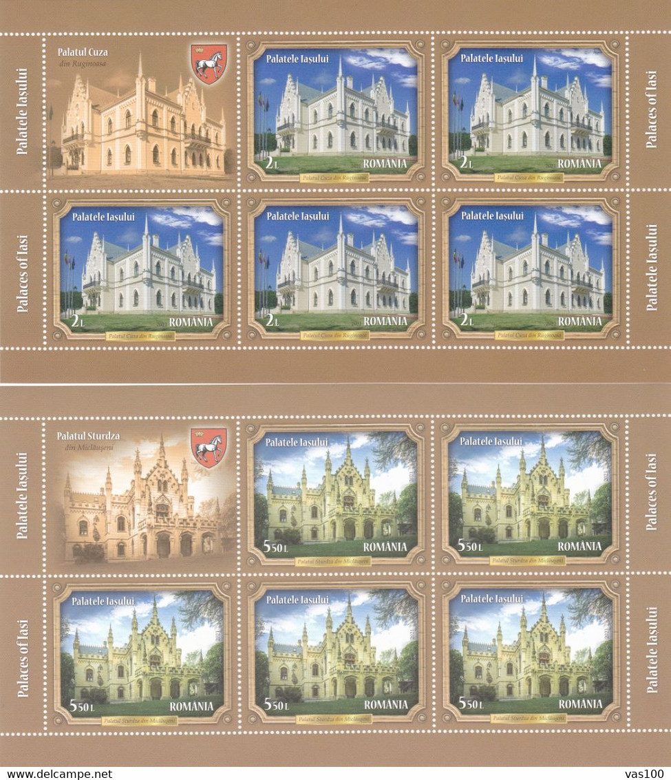 2021, Romania, Palaces Of Iași, Buildings, Palaces, City, Architecture, 4 MINISHEET, MNH(**), - Ganze Bögen