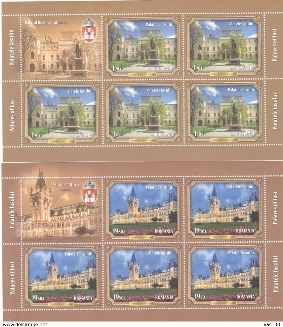 2021, Romania, Palaces Of Iași, Buildings, Palaces, City, Architecture, 4 MINISHEET, MNH(**), - Ganze Bögen