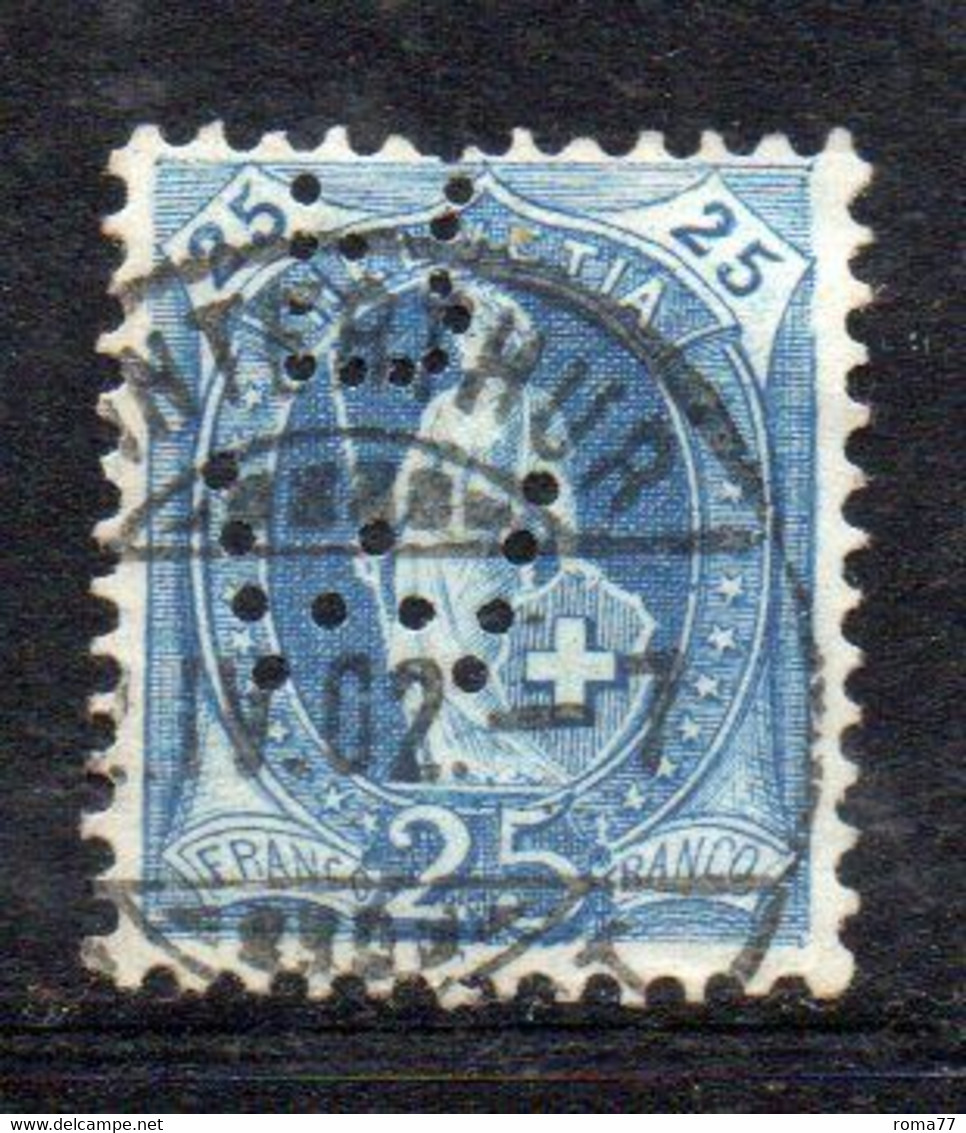 Y277 - SVIZZERA 1882 , 25 Fr Unificato N.73 Usato : Perfin BW - Gezähnt (perforiert)