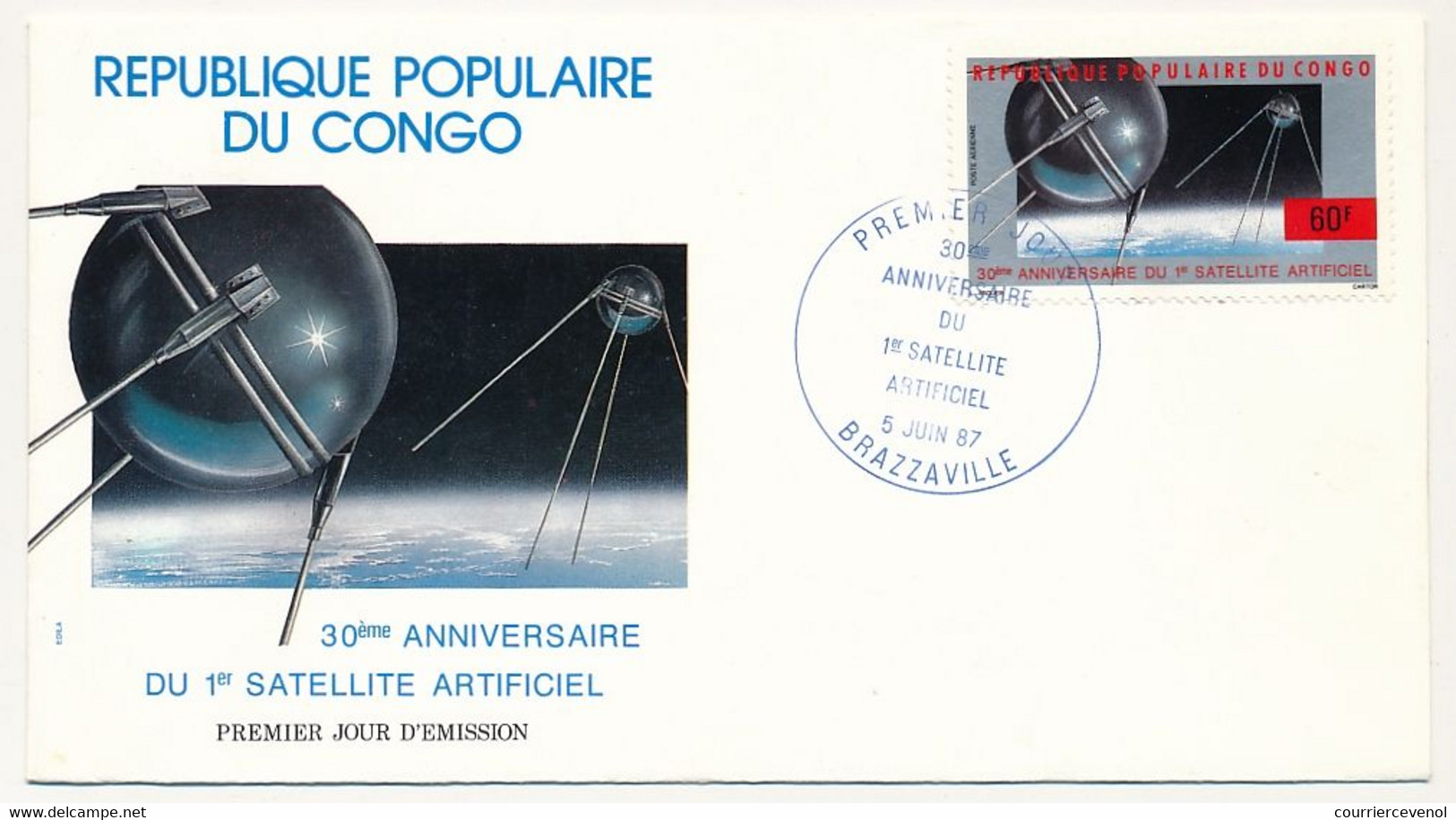 CONGO => Enveloppe FDC => 30eme Anniversaire Du 1er Satellite Artificiel - BRAZZAVILLE - 5 Juin 1987 - FDC