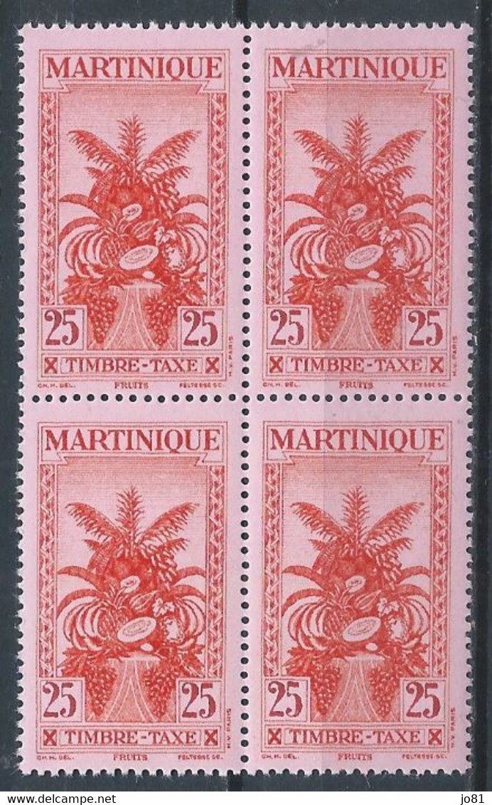 Martinique YT Taxe 25 En Bloc De 4 Neuf Sans Charnière XX MNH - Portomarken