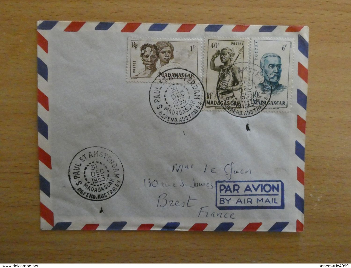 TAAF  Terres Australes Et Antarctiques Françaises Et Madagascar, Lettre St Paul Et Amsterdam, 31-12-1955 - ...-1955 Vorphilatelie